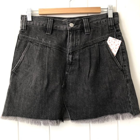 Free People Sidecar Mini Cotton Skirt-Sanded Black - Picture 8 of 12